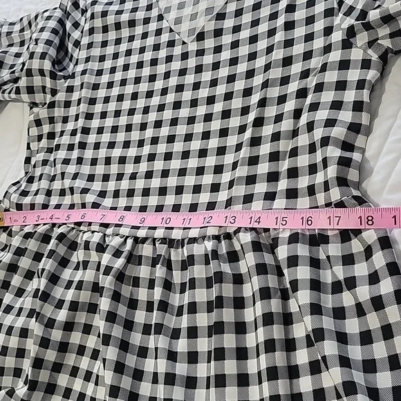 Women's V Neck Long Sleeve Plaid Printed Tunic Dress Small - Picture 9 of 10